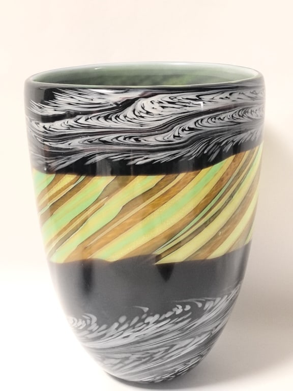 Studio Art Glass Banded Feather Vane Vase (1 of 5)