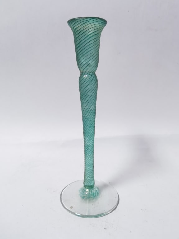 Robert Held Iridescent Aqua Twist Art Glass Candle (1 of 6)