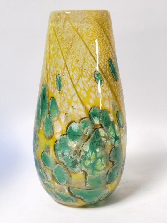 Signed Evron Yellow and Green Mottled Vase (1 of 4)