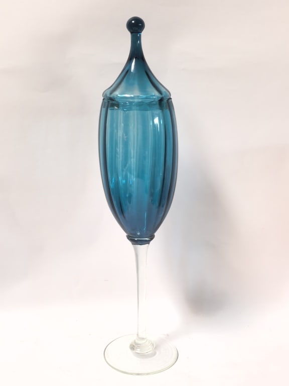Tall Venetian Style Lidded Apothecary Vase: Tall Venetian Style Lidded Apothecary Vase, 20.5in by 4.5in