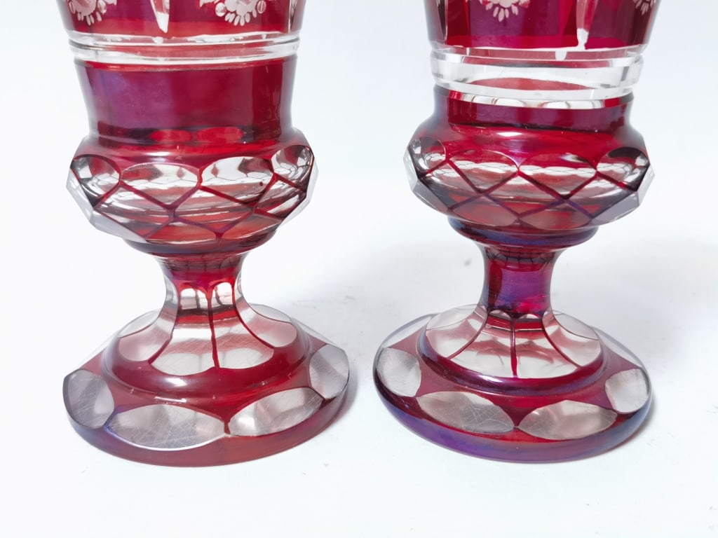 (2) Antique Bohemian Amber/Ruby Flashed Glass Gobl - 3