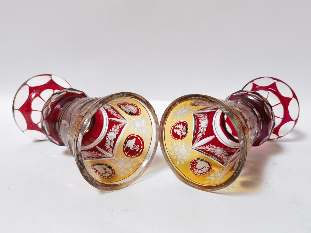 (2) Antique Bohemian Amber/Ruby Flashed Glass Gobl - 4