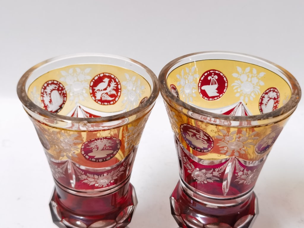 (2) Antique Bohemian Amber/Ruby Flashed Glass Gobl - 6