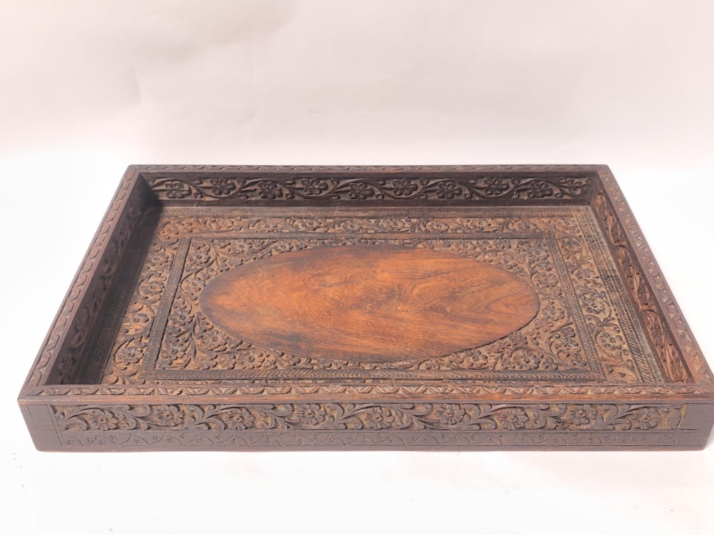 Anglo-Indian Hand-Carved Teak Serving Tray (1 of 7)