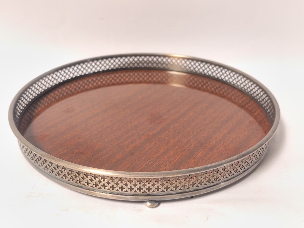 Vintage Formica Silver-Plated Gallery & Wood Tray (1 of 5)