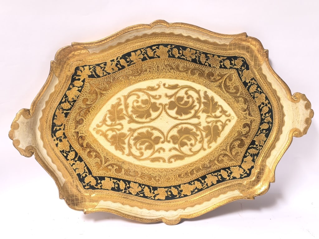 Vintage Florentine Gilt & Black Painted Serving Tr (1 of 8)