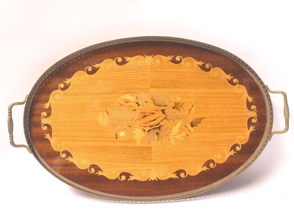 Vintage Sorrento Style Marquetry Oval Serving Tray (1 of 7)