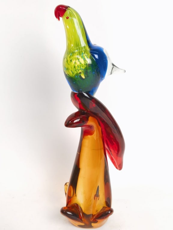 Large Vintage Murano Italy Art Glass Parrot: Large Vintage Murano Italy Art Glass Parrot, 14in