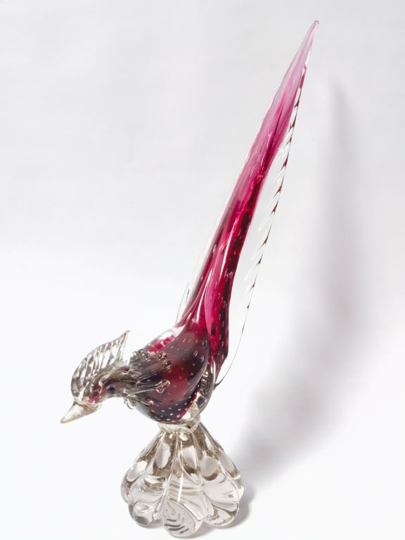 Large Murano Italy Ruby Controlled Bubble Glass Ph: Large Murano Italy Ruby Controlled Bubble Glass Pheasant, 14.5in