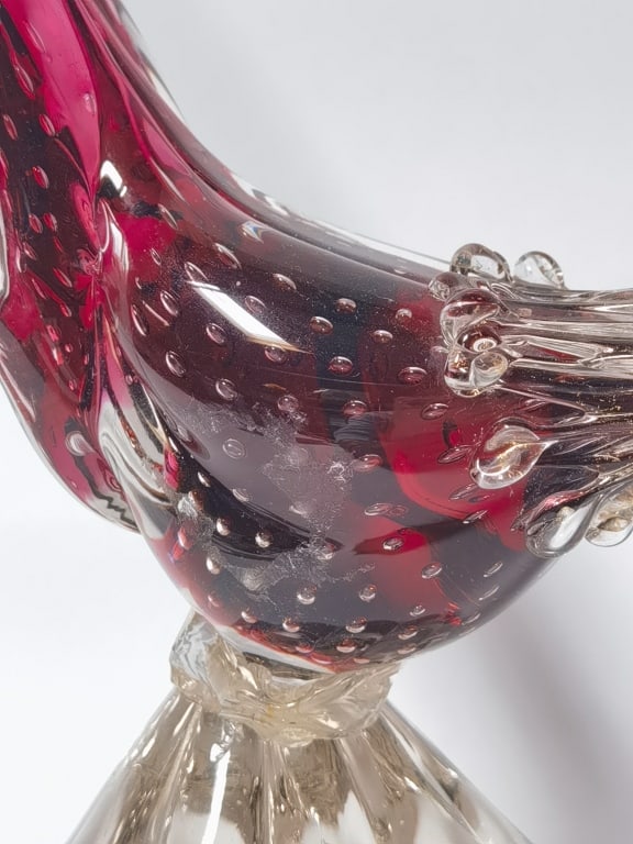 Large Murano Italy Ruby Controlled Bubble Glass Ph - 4