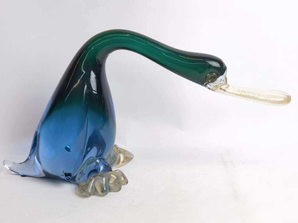 Large Vintage Murano Italy Sommerso Duck: Large Vintage Murano Italy Sommerso Duck, 15.5in by 8.5in