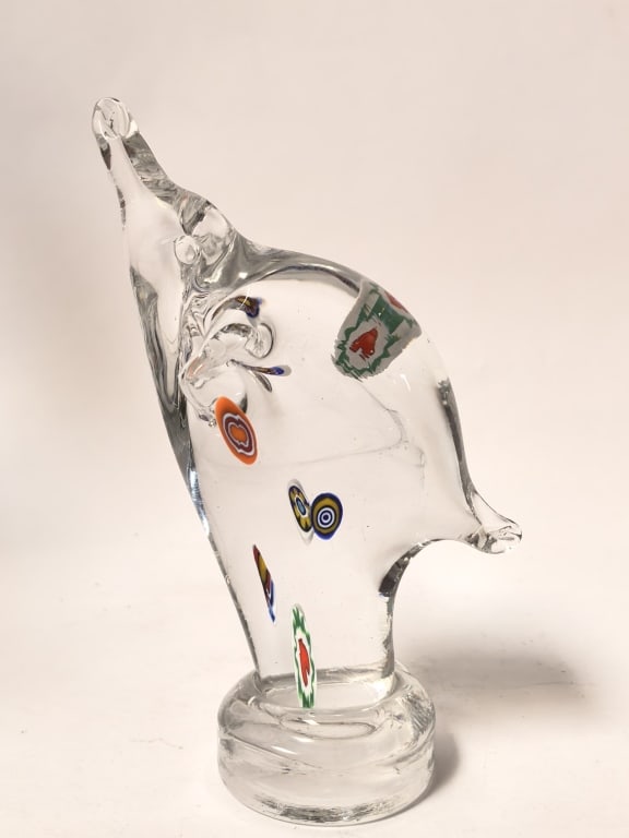 Murano Murrine / Millefiori Glass Elephant Figurin: Murano Murrine / Millefiori Glass Elephant Figurine, 6.25in by 3.5in by 2in