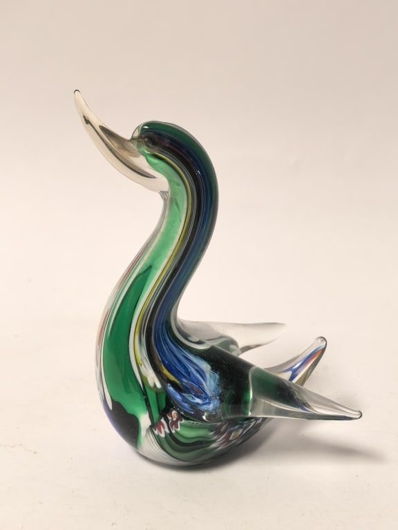 Mid-Century Murano Italy Sommerso Glass Duck Figur: Mid-Century Murano Italy Sommerso Glass Duck Figurine, 4in by 4in by 2.75in