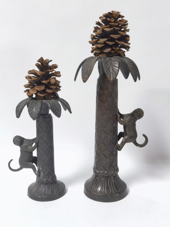 Pr. of Vintage Bombay Monkeys in Palm Tree Cast Br (1 of 5)