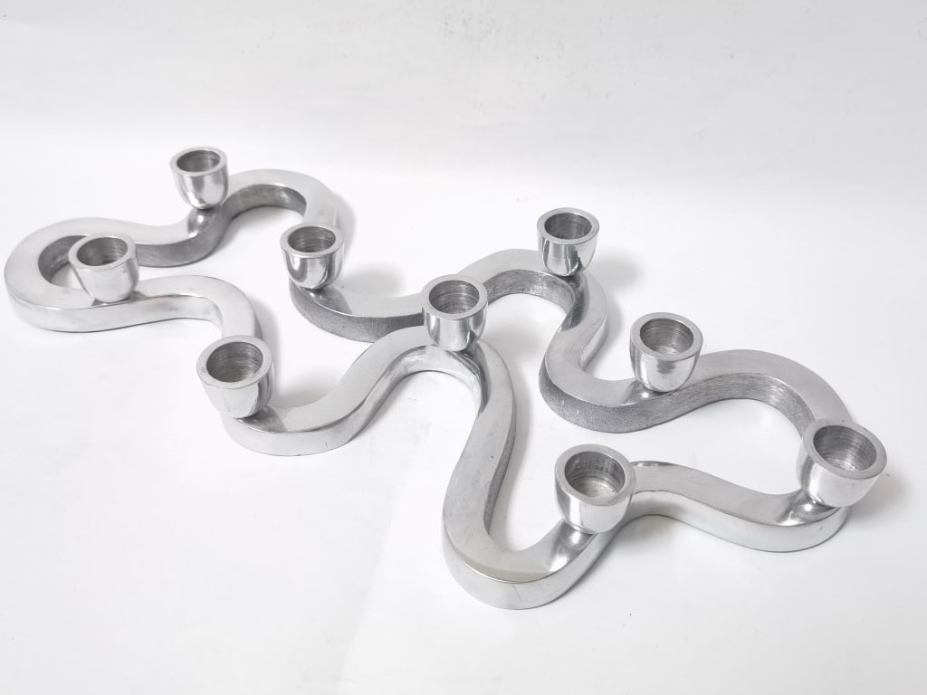 Vintage Pewter Freeform Candle Holder: Vintage Pewter Freeform Candle Holder, 18in by 8in by 1.5in