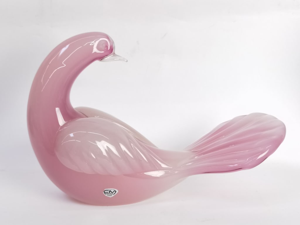 Vintage FM Konstglas Pink Art Glass Dove (1 of 7)