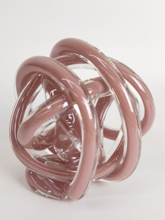 Vintage Murano Italy Clear Overcast Pink Glass Kno: Vintage Murano Italy Clear Overcast Pink Glass Knot, 4.75in