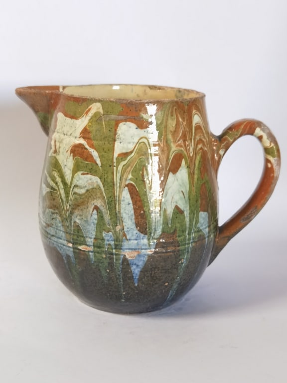 Antique French Folk Art Marbled Earthenware Pitche (1 of 5)