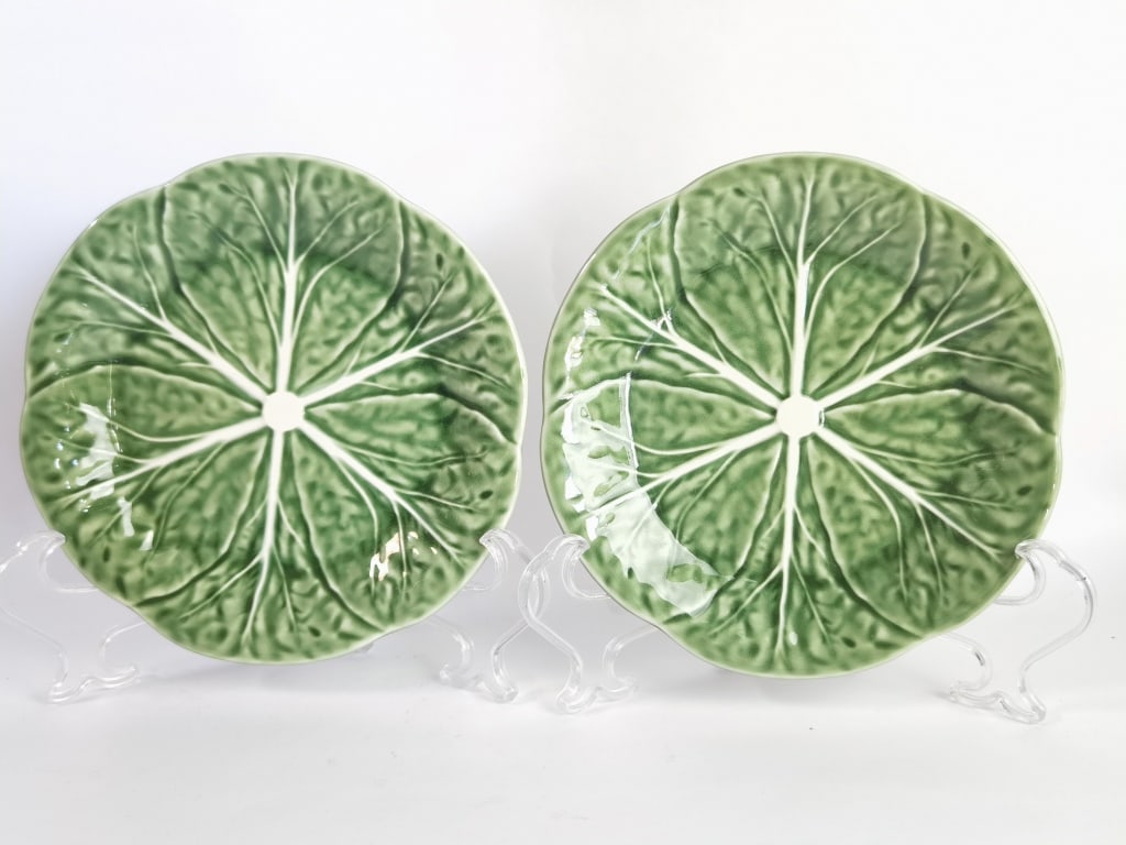 Pr. of Bordallo Pinheiro Porcelain Green Cabbage P (1 of 3)