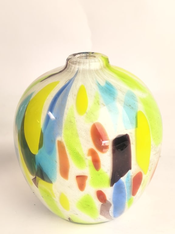 Murano Polychrome Patchwork Art Glass Spherical Va - 3