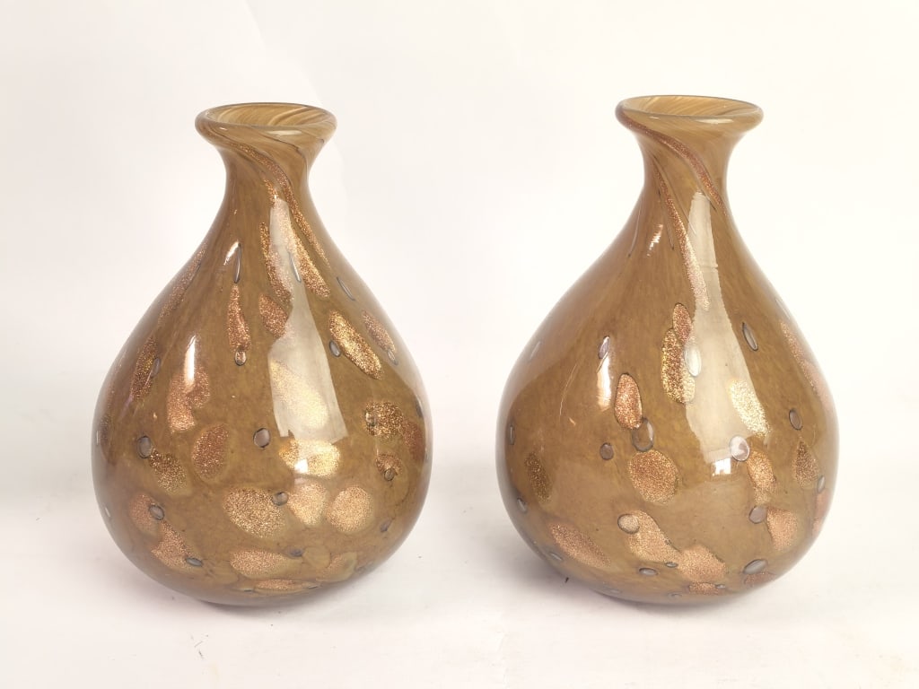 Pr. of Murano Caramel & Gold Aventurine Teardrop V (1 of 5)