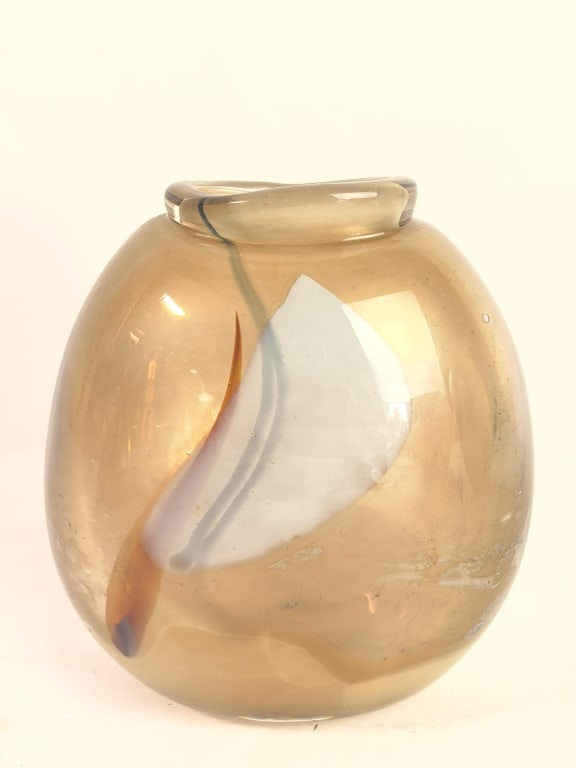 1985 Signed Studio Art Glass Spherical Vase (1 of 5)