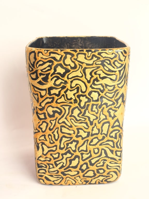 Signed Gold-Relief Rectangular Tapered Vase (1 of 5)