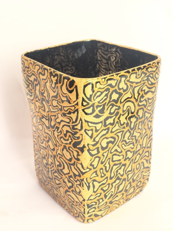 Signed Gold-Relief Rectangular Tapered Vase - 2