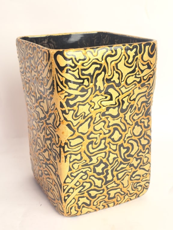 Signed Gold-Relief Rectangular Tapered Vase - 3