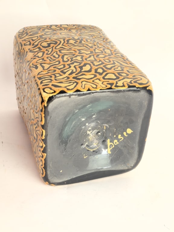 Signed Gold-Relief Rectangular Tapered Vase - 4