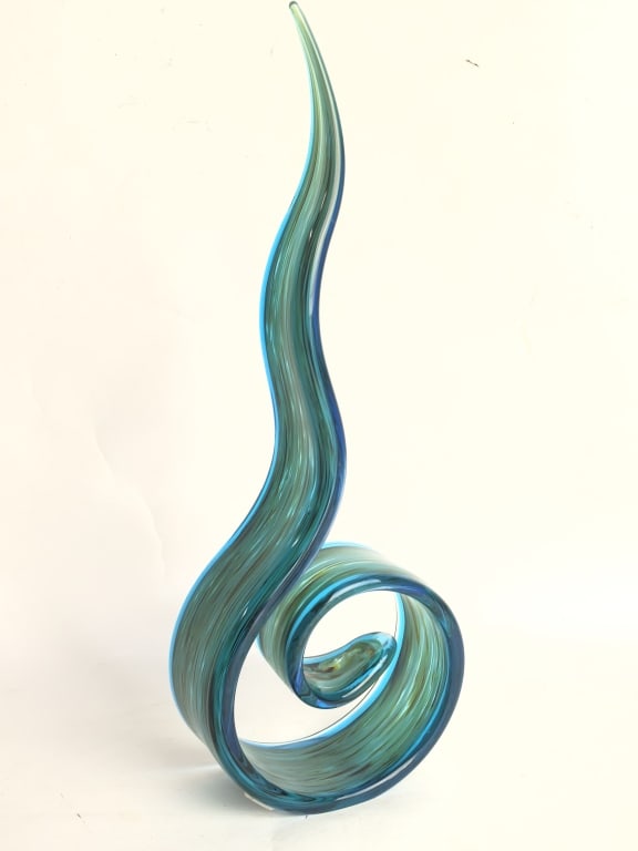 Murano Italy Teal Art Glass Flame Sculpture (1 of 4)