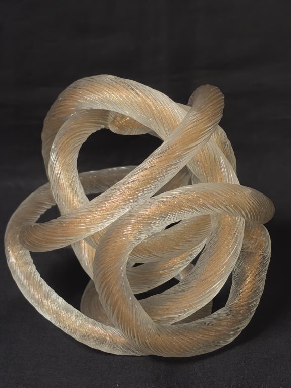 Murano Aventurine Twisted Ribbon Art Glass Knot Sc: Murano Aventurine Twisted Ribbon Art Glass Knot Sculpture, 5in by 5in