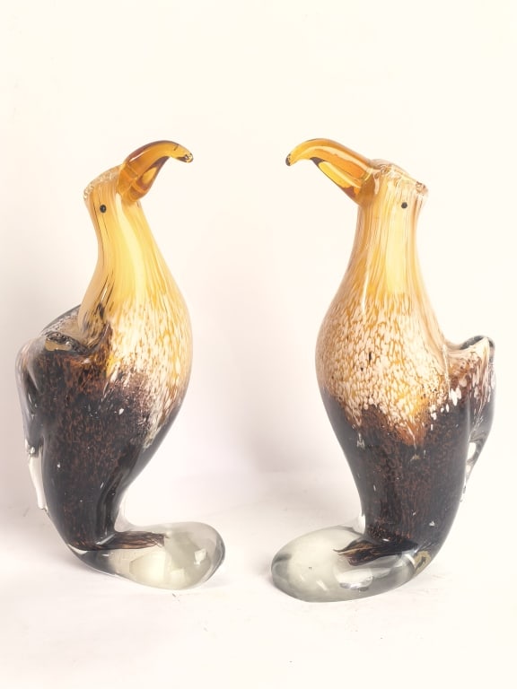 Pr. of Large Murano Italy Mottled Glass Eagles (1 of 4)