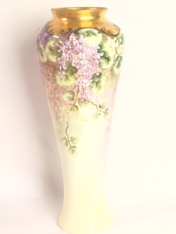 Vintage Limoges France Hand Painted Floral Vase: Vintage Limoges France Hand Painted Floral Vase, 13.5in by 5.25in