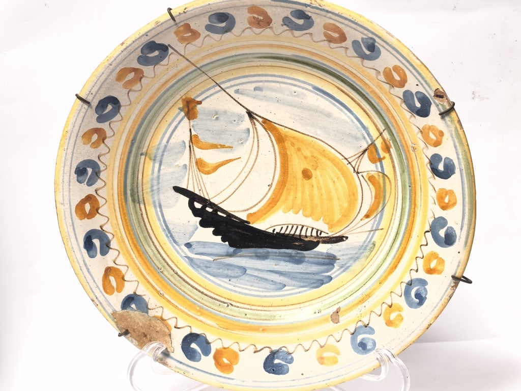 Antique Portuguese Folk Art Tin-Glazed Sailboat Ch (1 of 8)