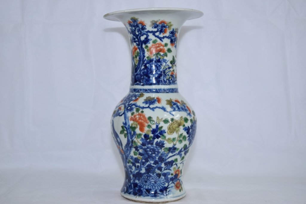 Late Qing Chinese B&W WuCai Gu Vase, Marked (1 of 8)