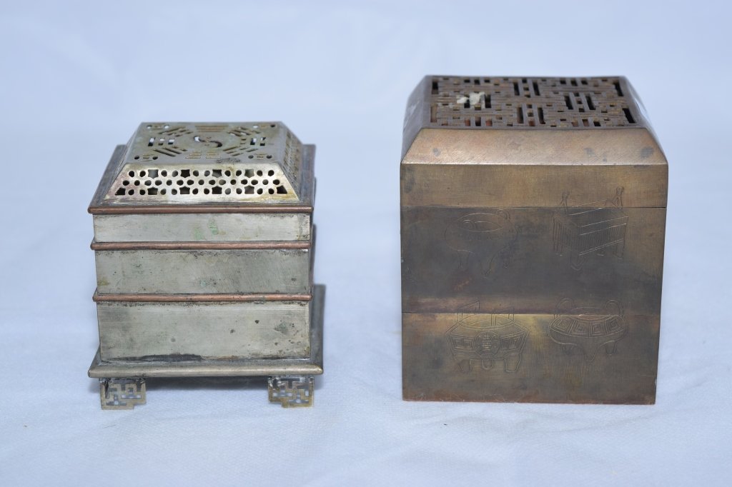 Two Chinese Bronze Square Incense Burner (1 of 7)