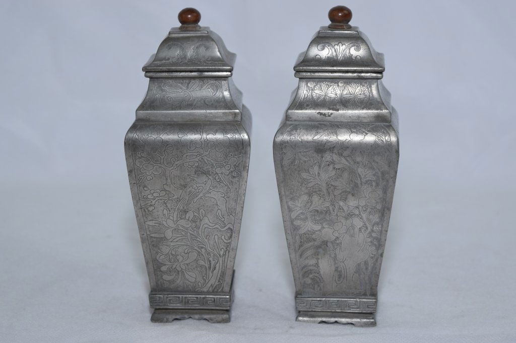 Pair of Late Qing Chinese Pewter Covered Vases (1 of 7)