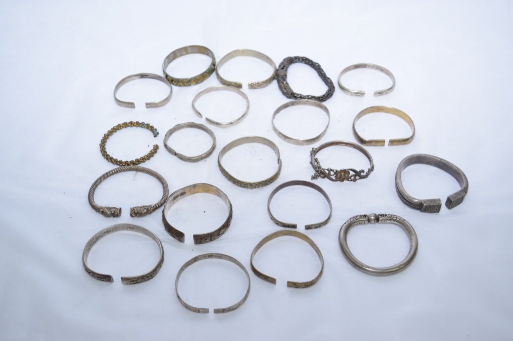 Group of Chinese Silver/Metal Bangle Bracelets (1 of 3)