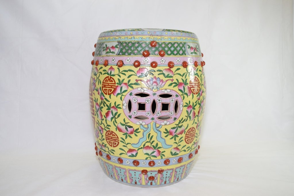 Chinese Famille Rose Garden Seat: H: 16in. Age wear.