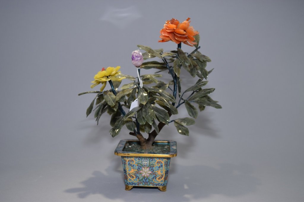 Chinese Jade Tree in Cloisonne Planter (1 of 4)