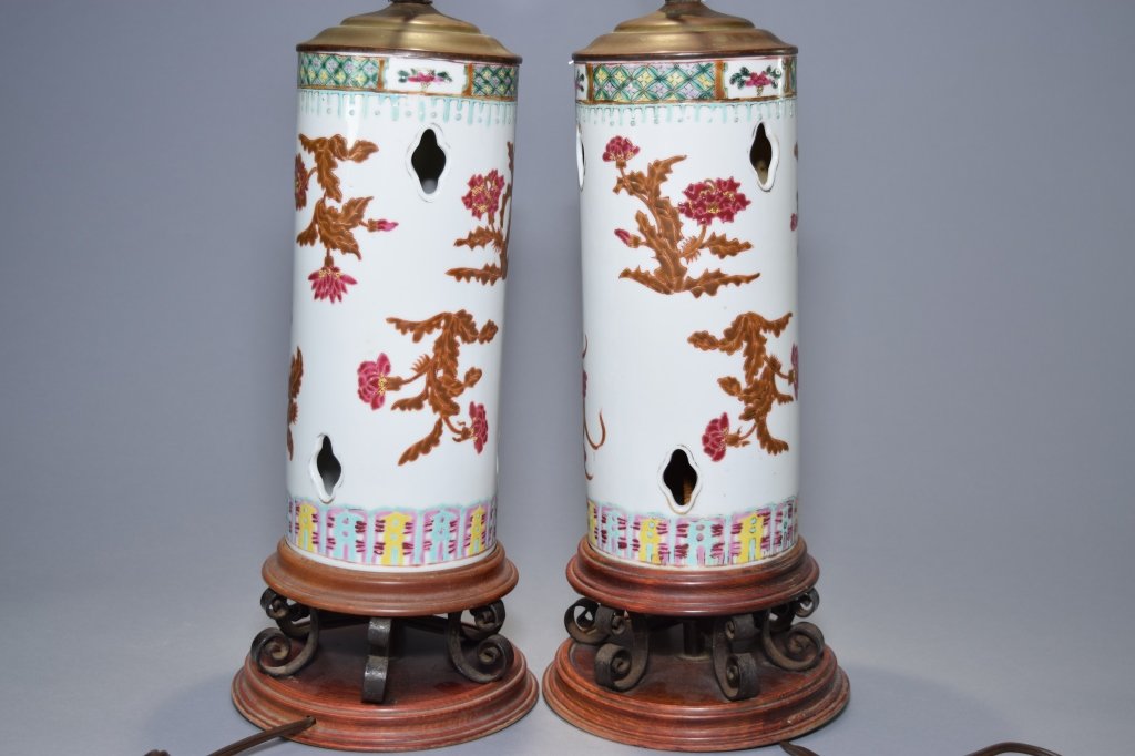 Pair of 19th C. Chinese Famille Rose Lamps (1 of 4)
