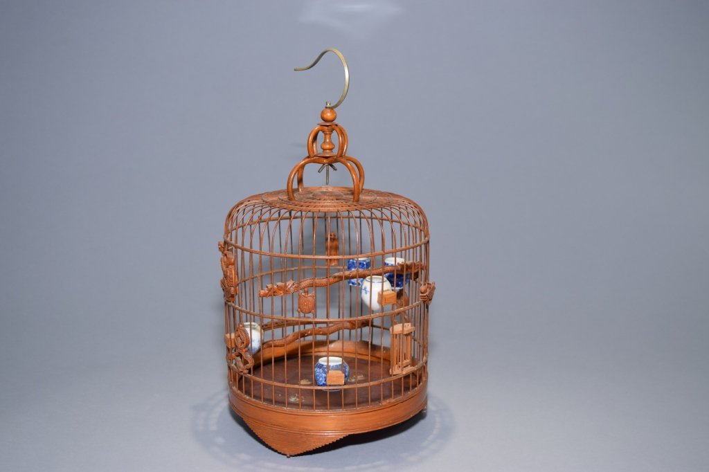 Chinese Bamboo Carved Bird Cage (1 of 4)