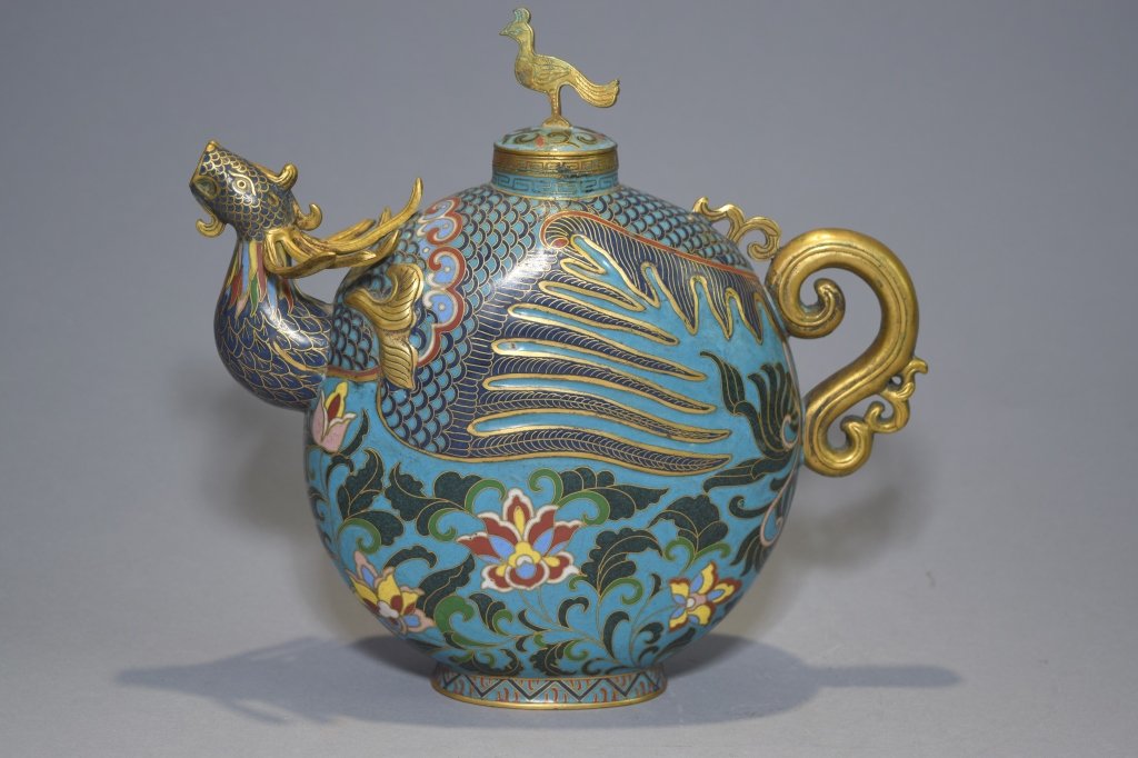 19th C. Chinese Cloisonne Phoenix Head Teapot (1 of 5)