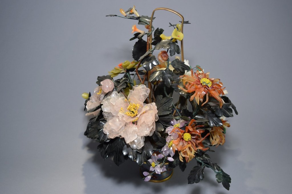 Chinese Jade Tree in Cloisonne Basket (1 of 4)