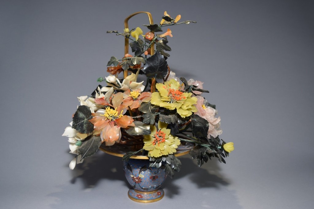 Chinese Jade Tree in Cloisonne Basket (1 of 7)