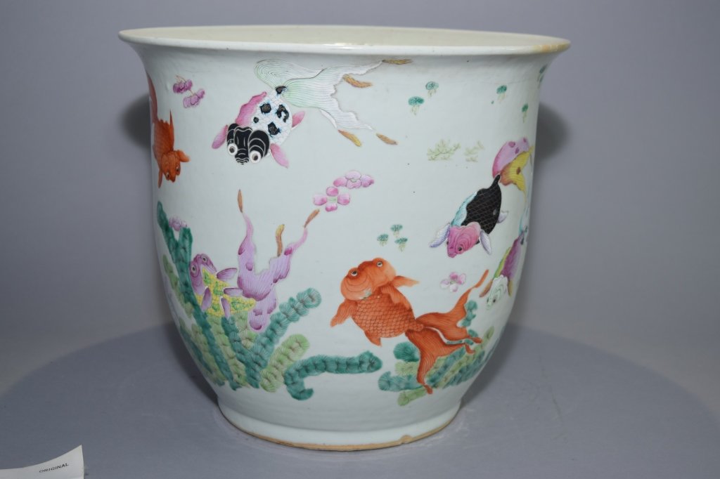19th C. Chinese Famille Rose "Gold Fish" Planter (1 of 8)