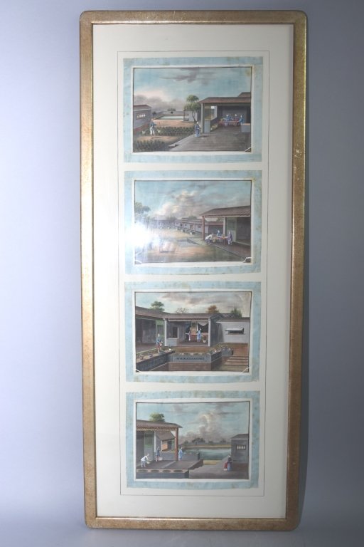 Chinese Four Panel Watercolor on Rice Paper (1 of 5)