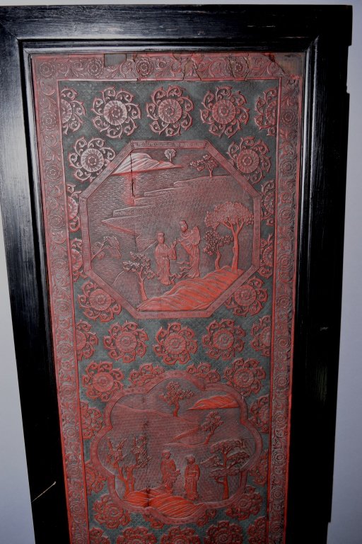 One of Four Chinese Cinnabar Carved Panel (1 of 5)