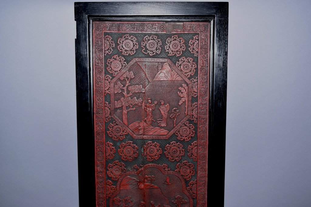 One of Four Chinese Cinnabar Carved Panel (1 of 6)
